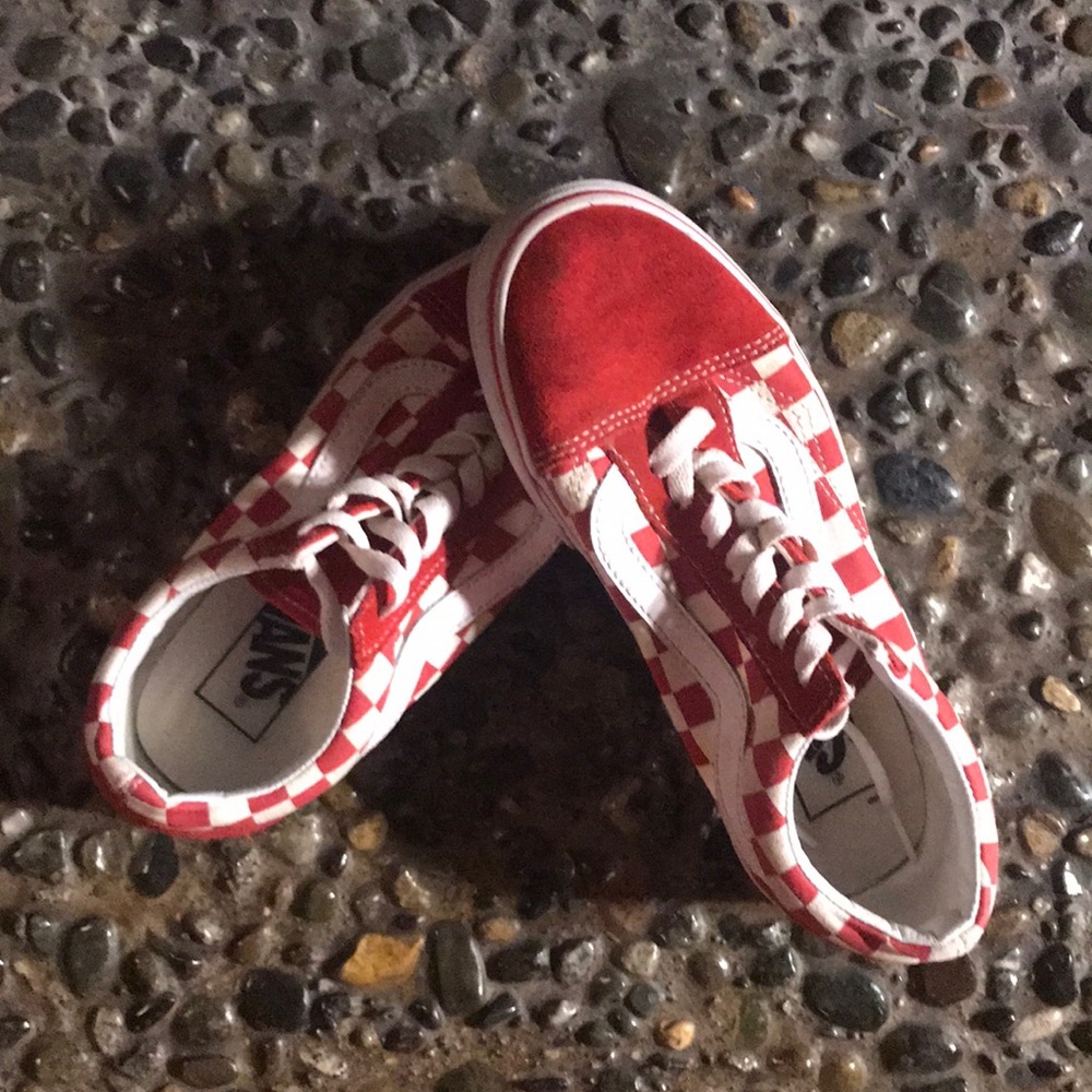 Red and white Checkered Vans